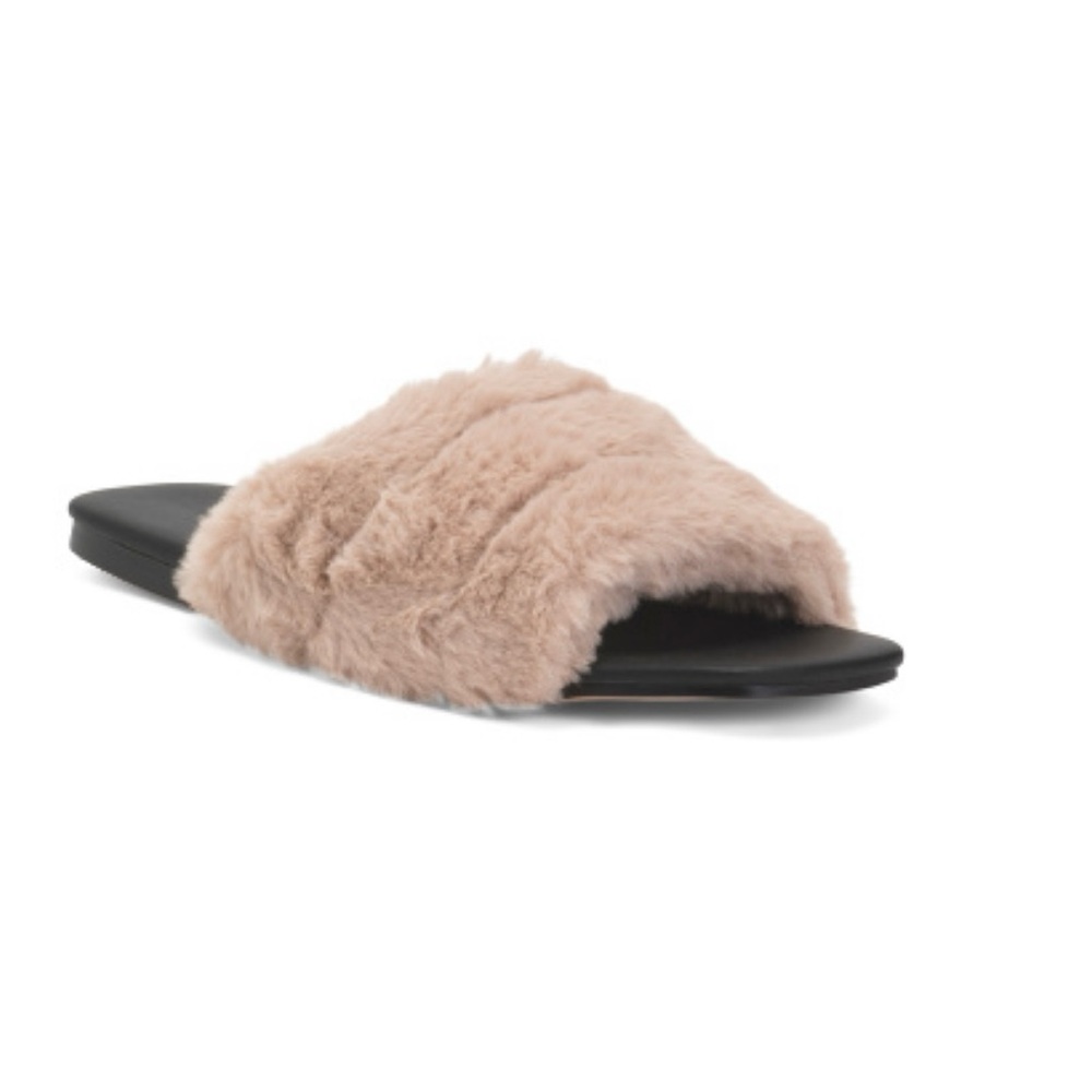 NIB Yosi Samra Tan Fur Furry Nora Slippers Sandals Shoes Sz 7 8 9 10